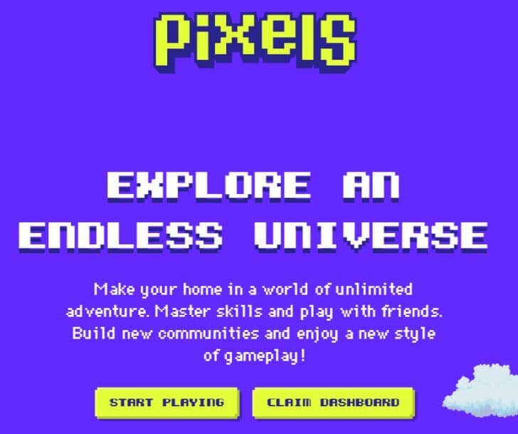 Homepage for pixels.xyz